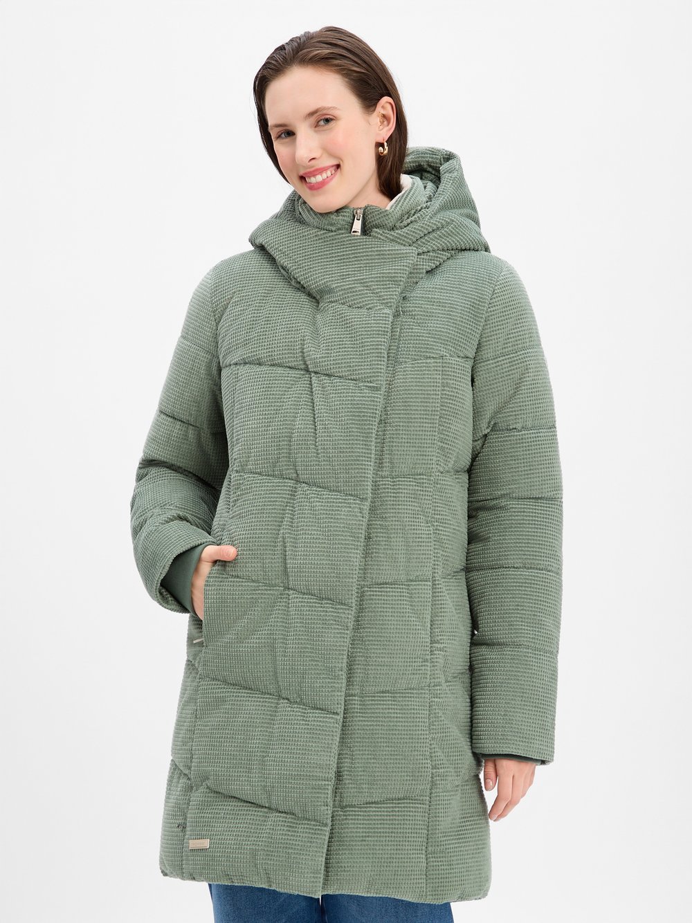 Ragwear Steppmantel Damen Baumwolle grün strukturiert, S