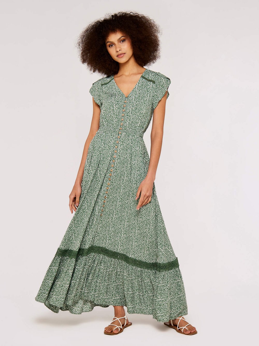 Thumbnail - Apricot Maxikleid Damen Viskose grün gemustert, 38