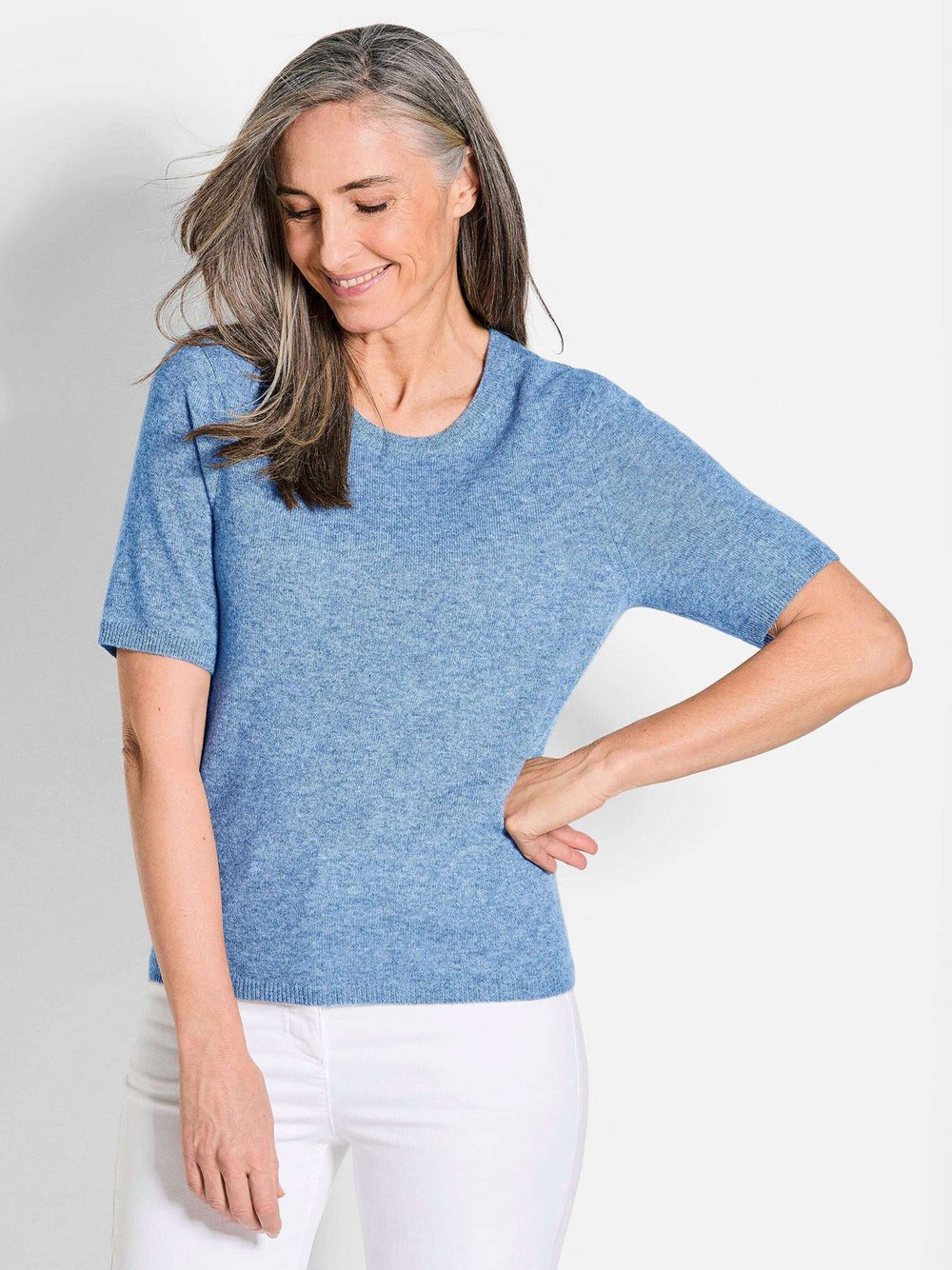 Thumbnail - Goldner Kaschmirpullover mit Rundhals Damen Cashmere blau, 44