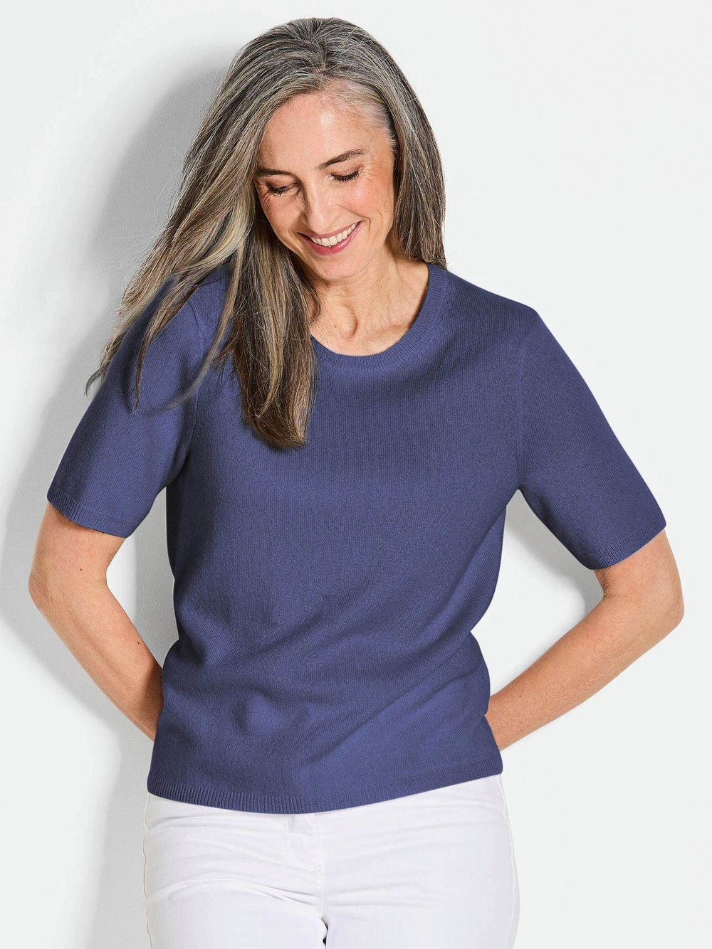 Thumbnail - Goldner Kaschmirpullover mit Rundhals Damen Cashmere blau, 44