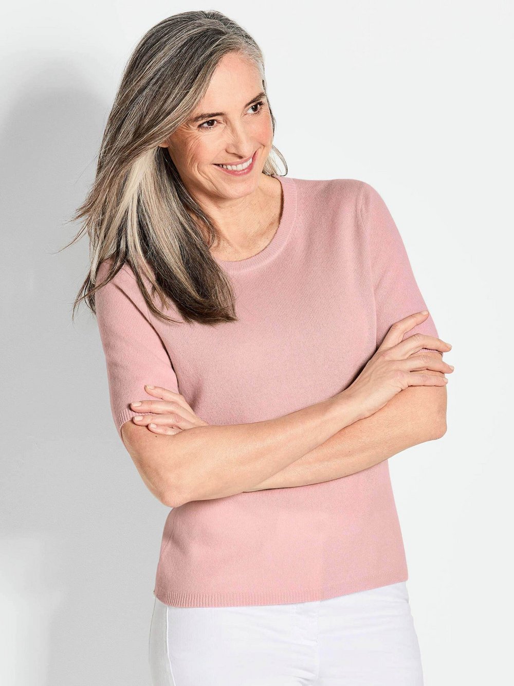 Goldner Kaschmirpullover mit Rundhals Damen Cashmere rosa, 48
