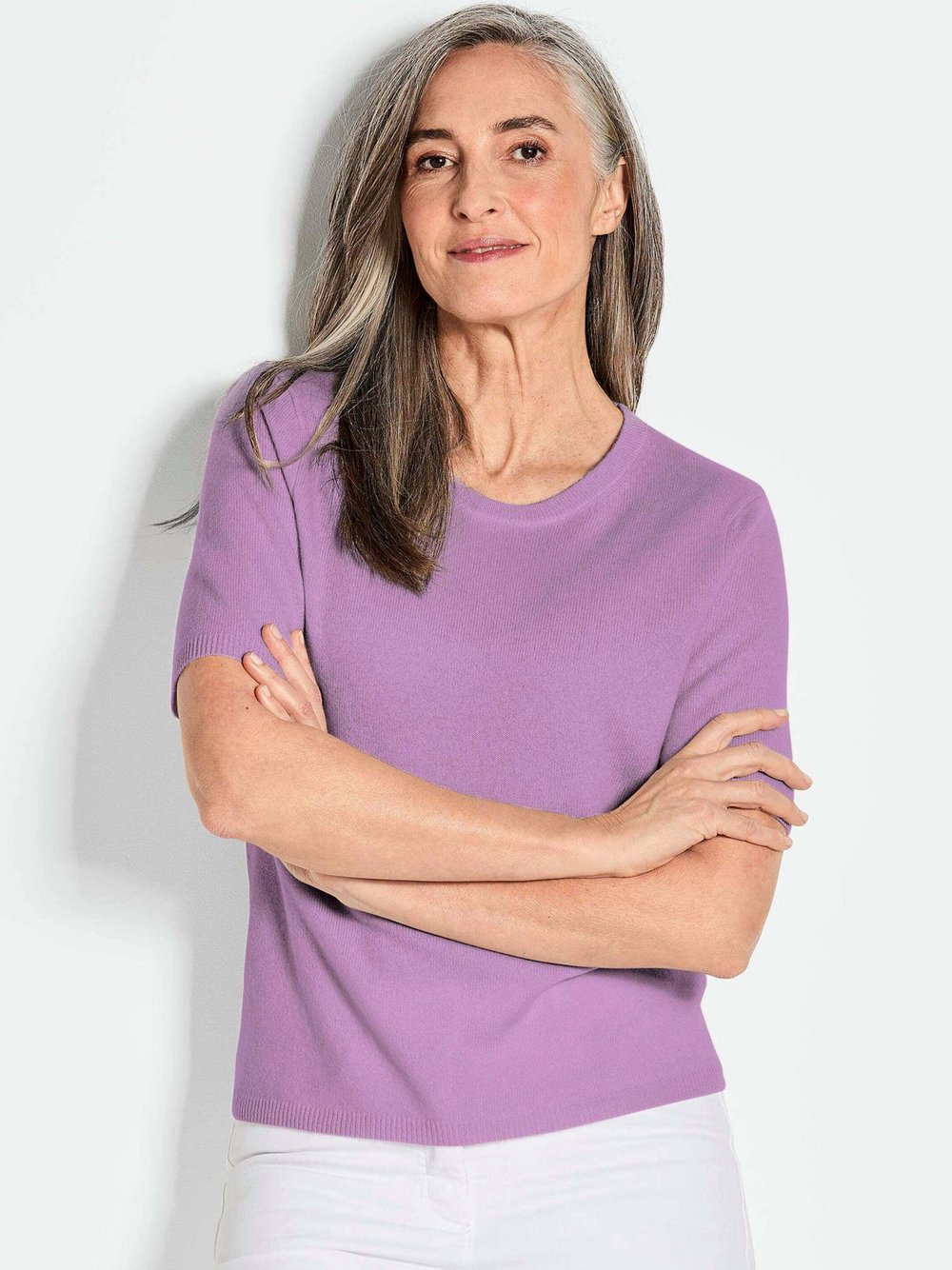 Goldner Kaschmirpullover mit Rundhals Damen Cashmere lila, 42