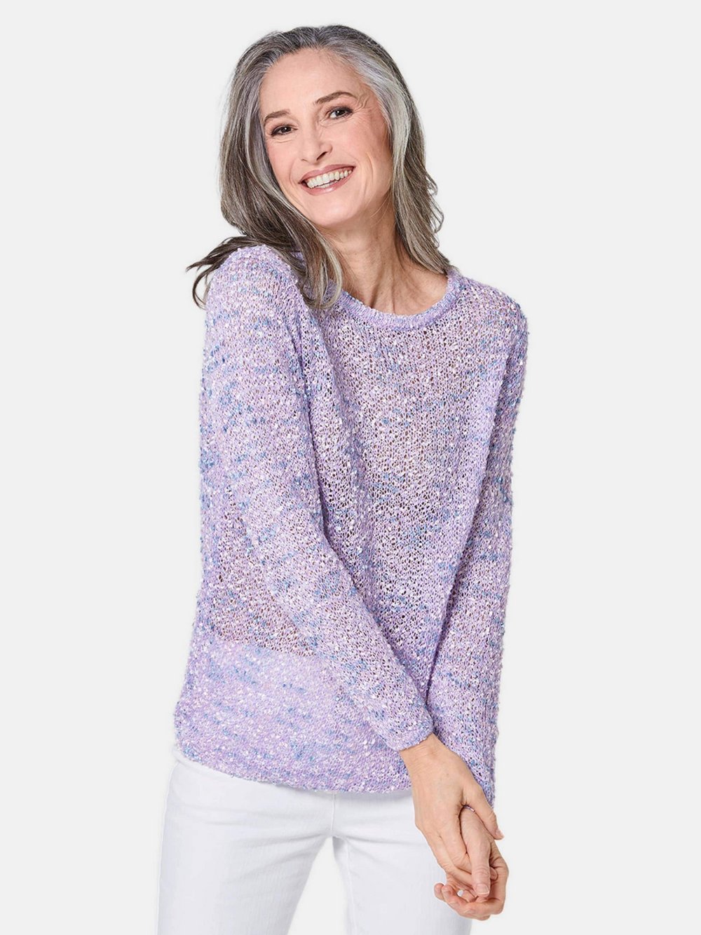 Thumbnail - Goldner Pullover Damen lila strukturiert, 48