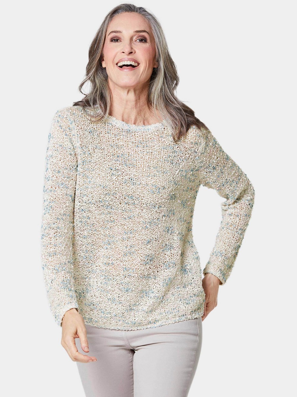 Goldner Pullover Damen weiß strukturiert, 50