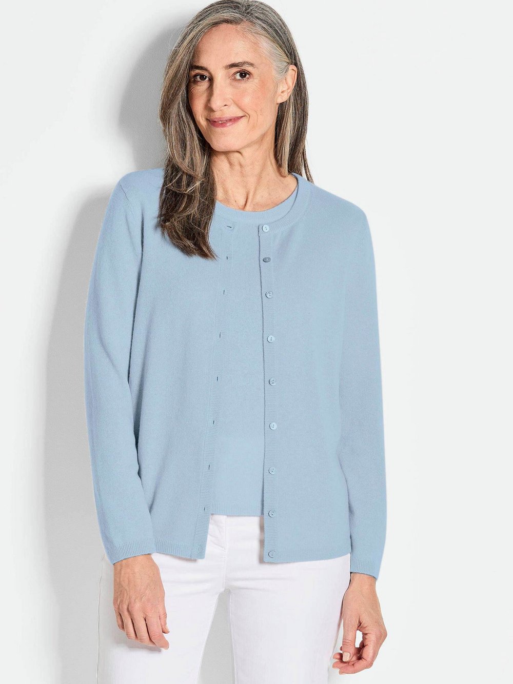 Goldner Kaschmirstrickjacke mit Rundhalsausschnitt Damen Cashmere blau, 42