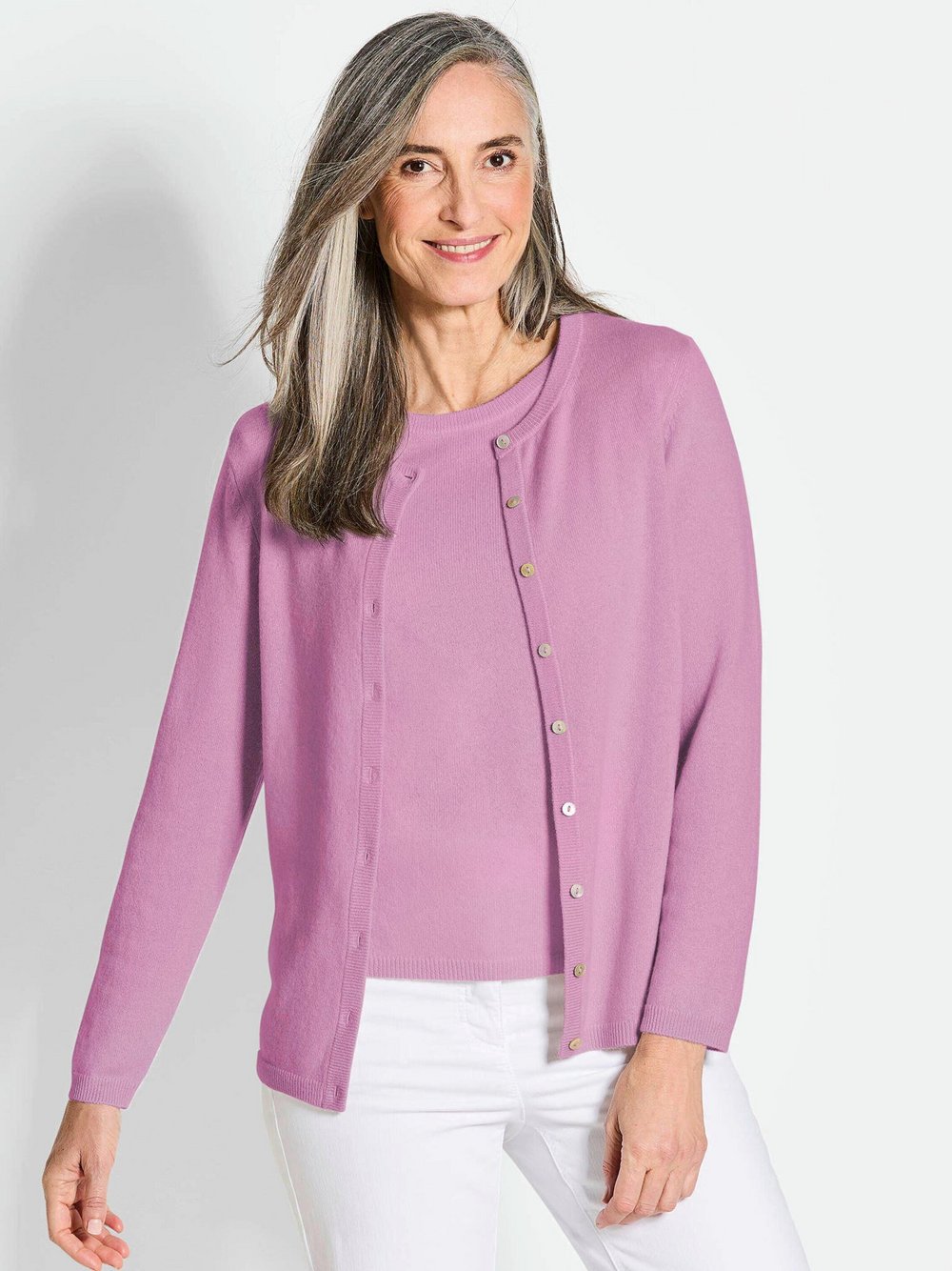 Goldner Kaschmirstrickjacke mit Rundhalsausschnitt Damen Cashmere lila, 42