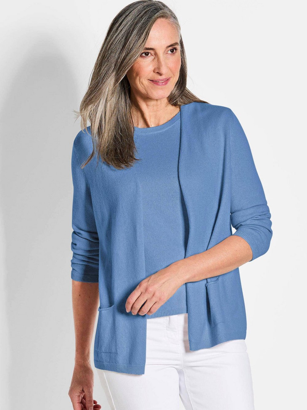 Goldner Kaschmir-Longstrickjacke Damen Cashmere blau, 38