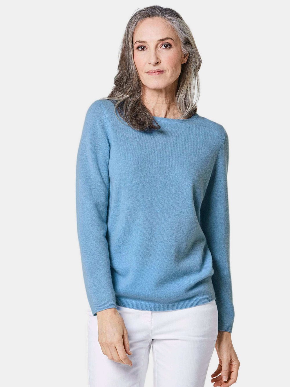 Goldner Kaschmirpullover Damen Cashmere blau, 44