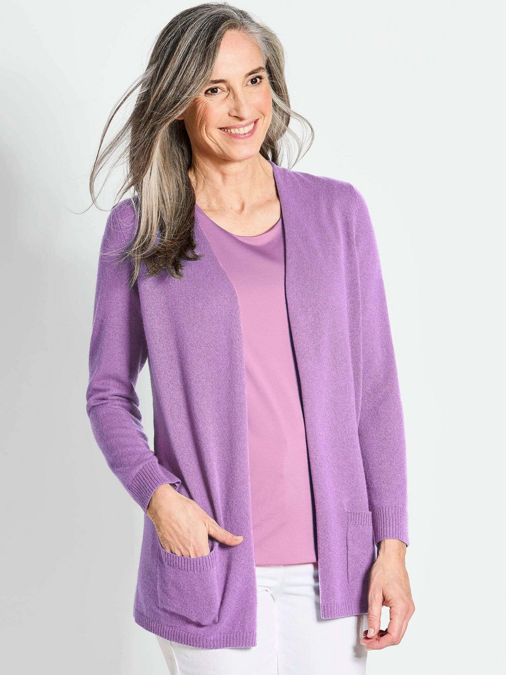 Goldner Kaschmirstrickjacke Damen Cashmere lila, 44