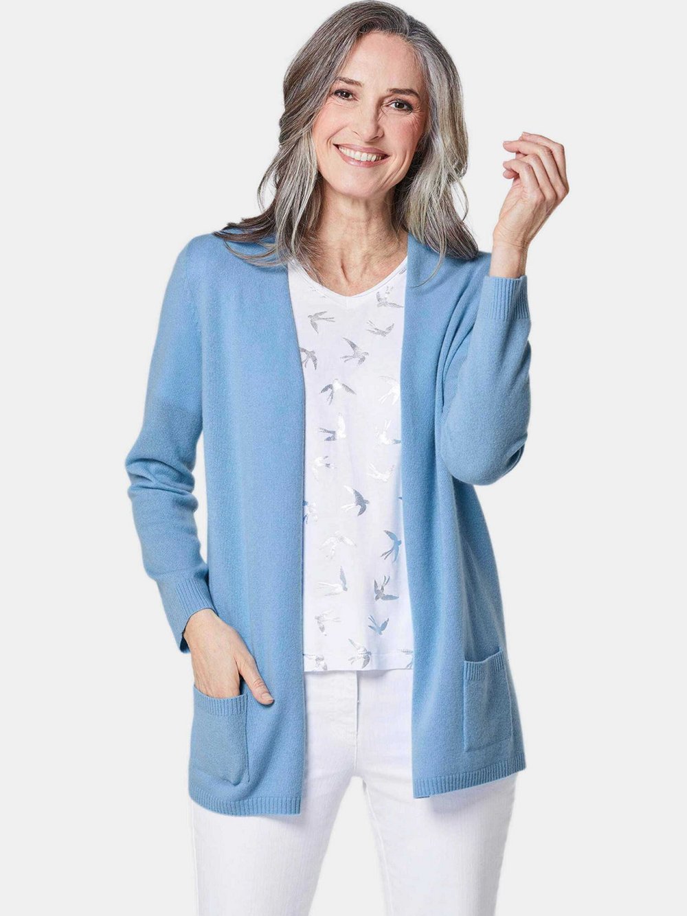 Goldner Kaschmirstrickjacke Damen Cashmere blau, 46