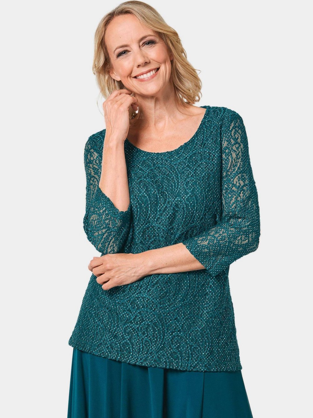 Thumbnail - Goldner Kurzgröße: Elegantes Blusenshirt mit Glanzeffekt Damen Viskose grün, 20