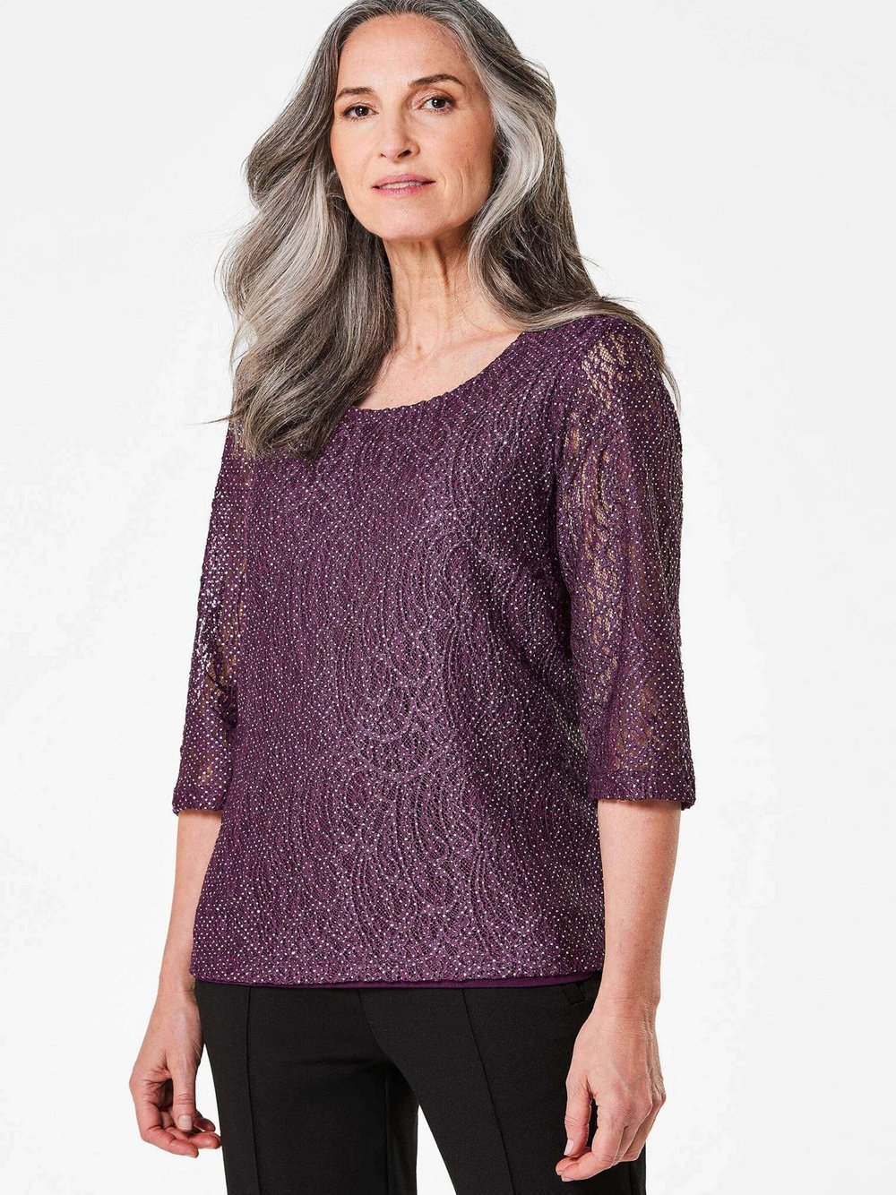 Goldner Spitzenbluse Damen Viskose lila, 46