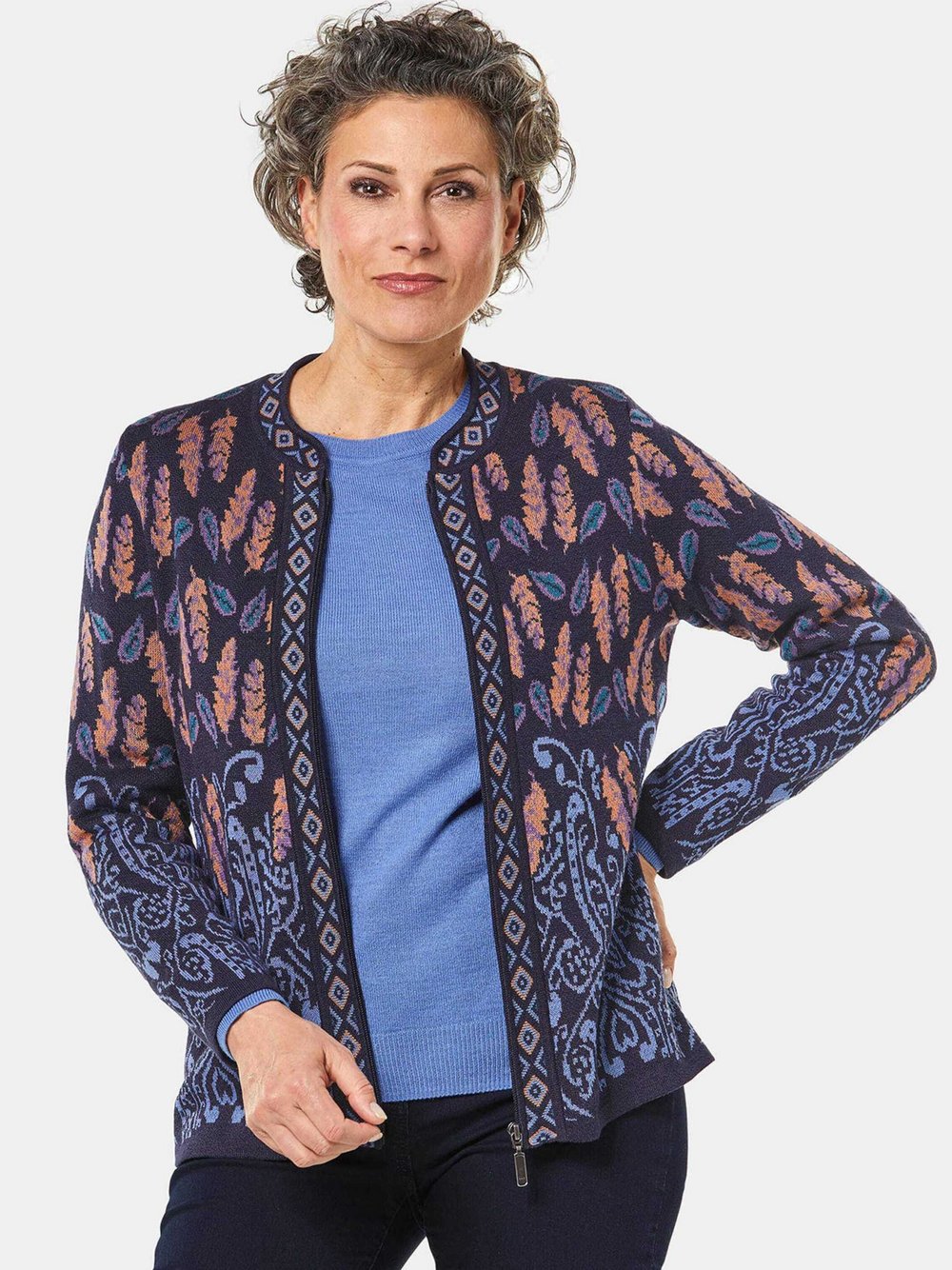 Goldner Kurzgröße: Strickjacke Damen Viskose mehrfarbig strukturiert, 24