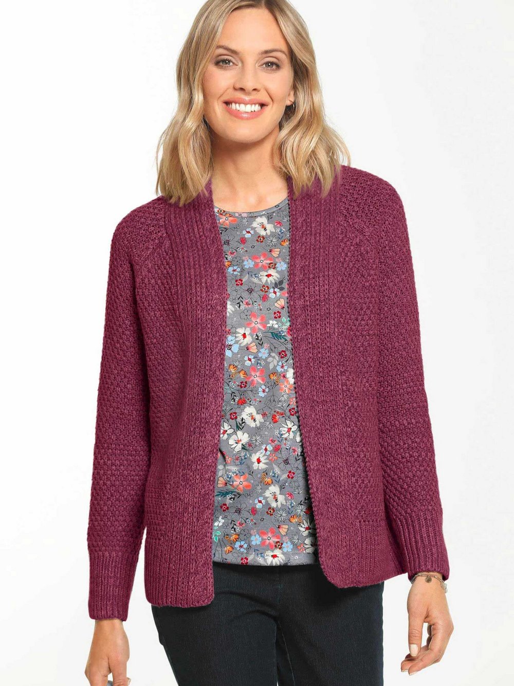 Thumbnail - Goldner Strickjacke Damen Baumwolle rot strukturiert, 42