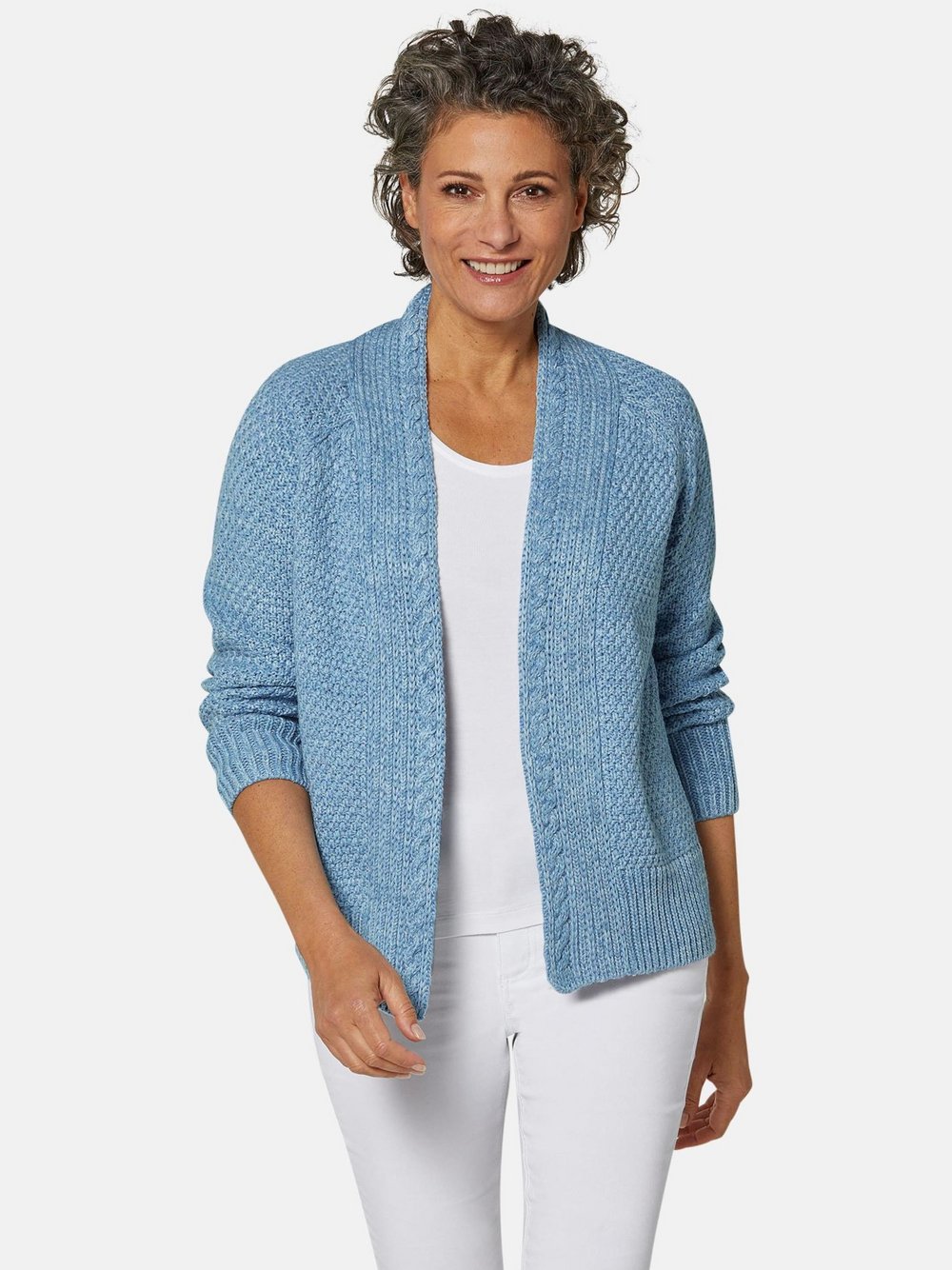 Goldner Strickjacke Damen Baumwolle blau strukturiert, 46