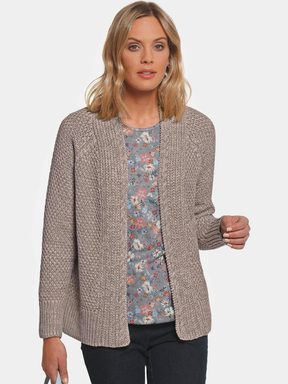 Goldner Strickjacke Damen Baumwolle braun strukturiert, 44