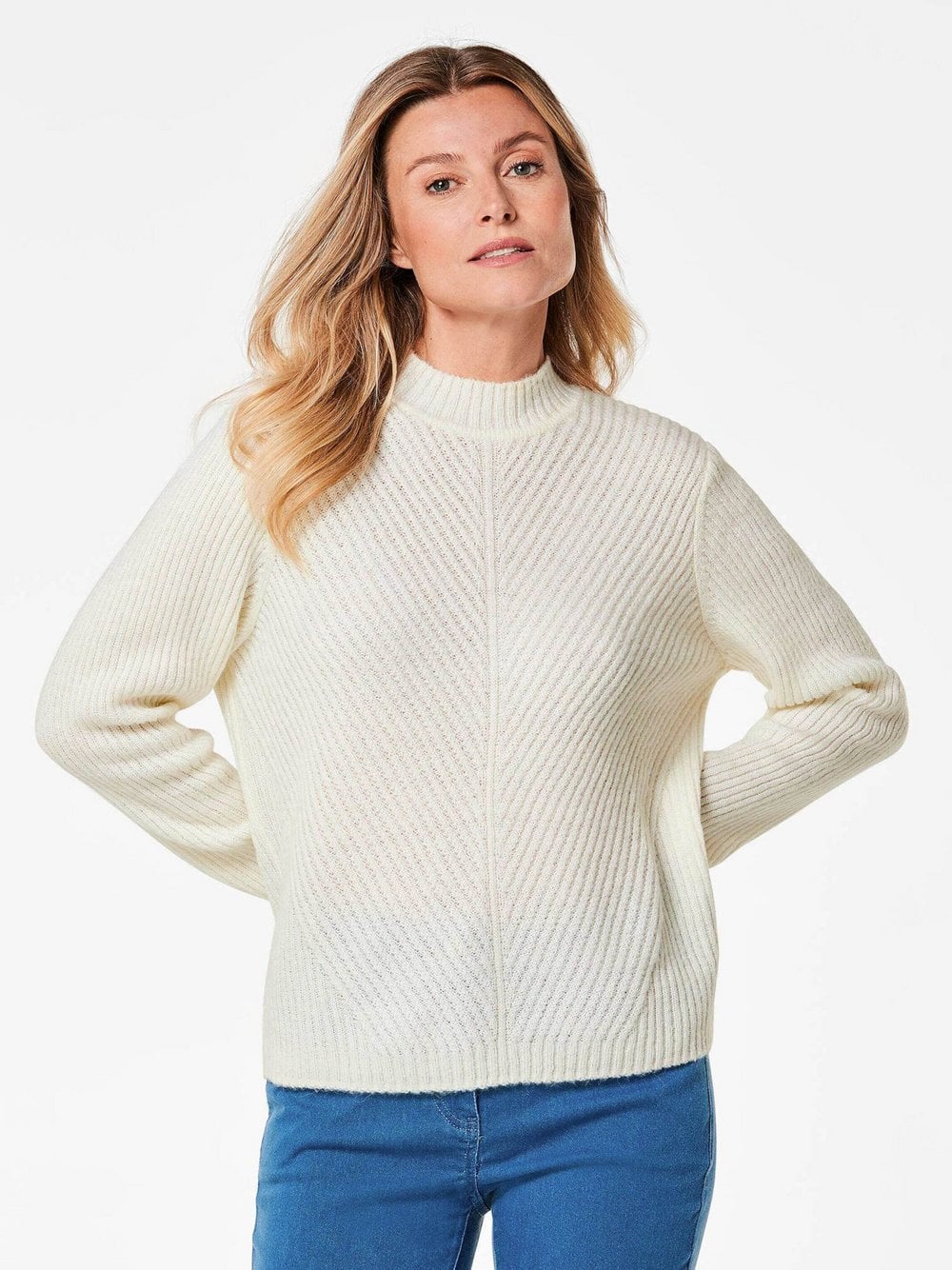 Goldner Kurzgröße: Strickpullover Damen Polyamid weiß strukturiert, 25