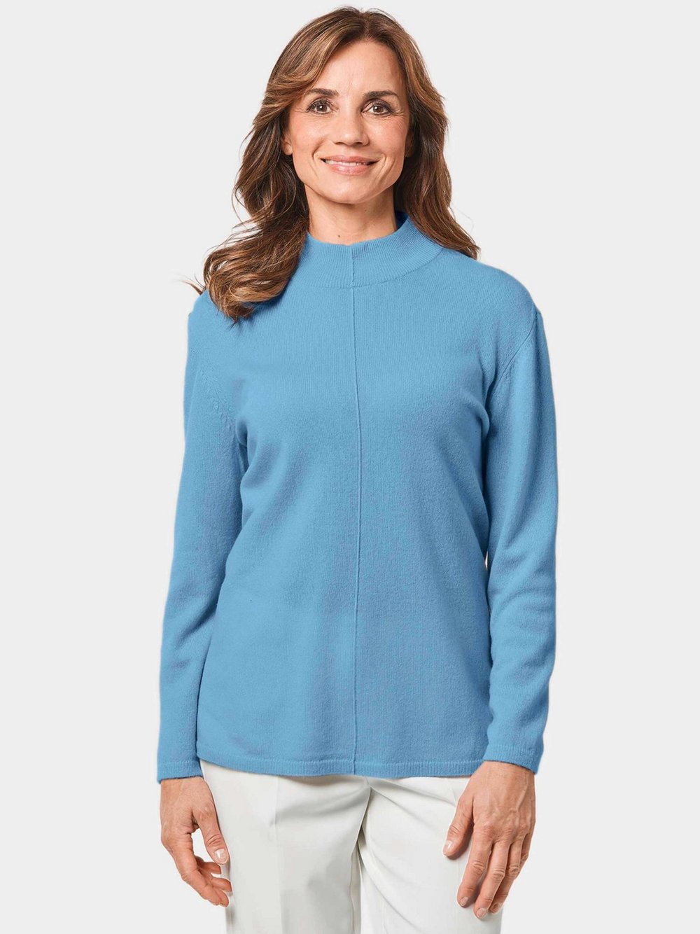 Goldner Kurzgröße:  Kuschelweicher Kaschmirpullover mit Kragen Damen Cashmere blau, 25