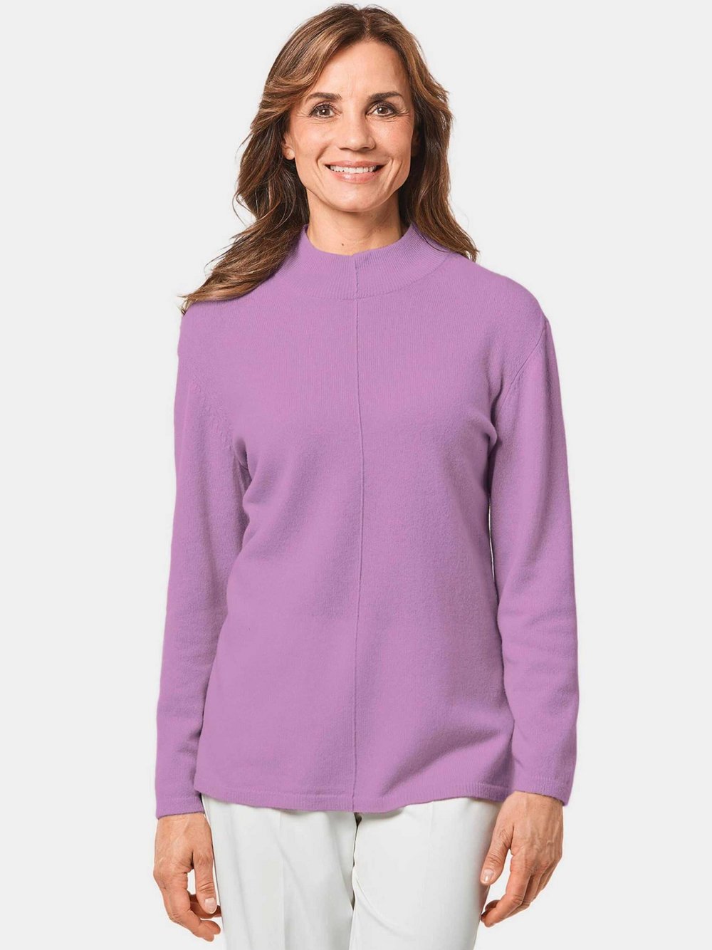 Goldner Kurzgröße:  Kuschelweicher Kaschmirpullover mit Kragen Damen Cashmere lila, 23
