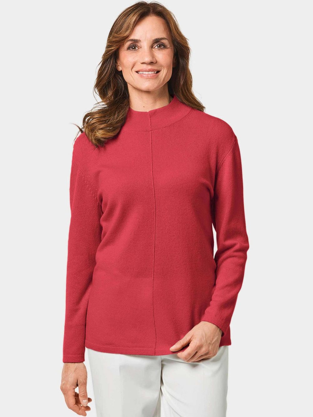 Goldner Kurzgröße:  Kuschelweicher Kaschmirpullover mit Kragen Damen Cashmere rot, 23
