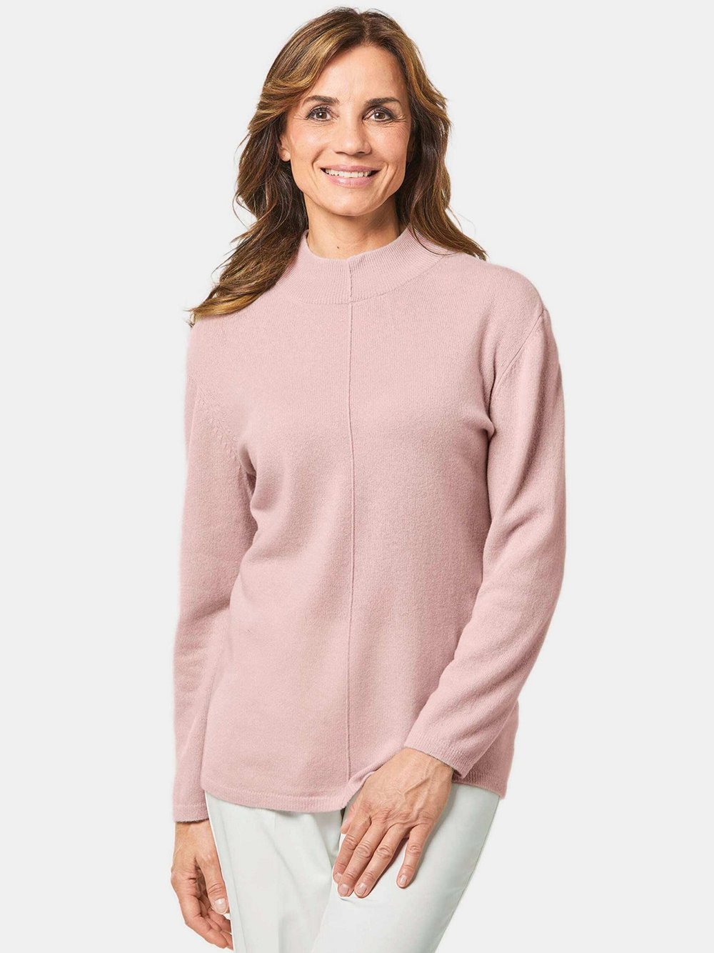 Goldner Kurzgröße:  Kuschelweicher Kaschmirpullover mit Kragen Damen Cashmere rosa, 22