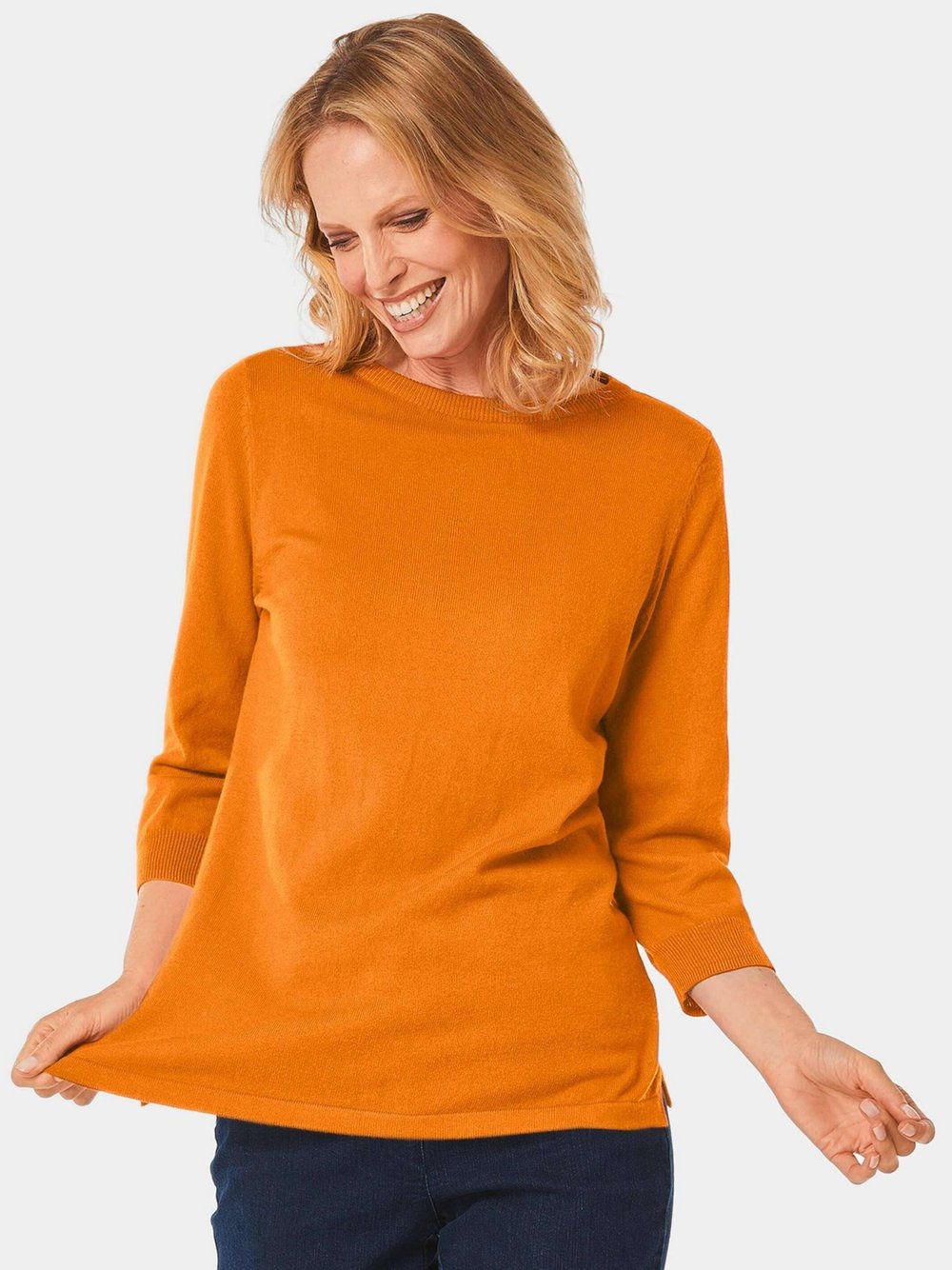 Goldner Pullover Damen Baumwolle gelb, 50