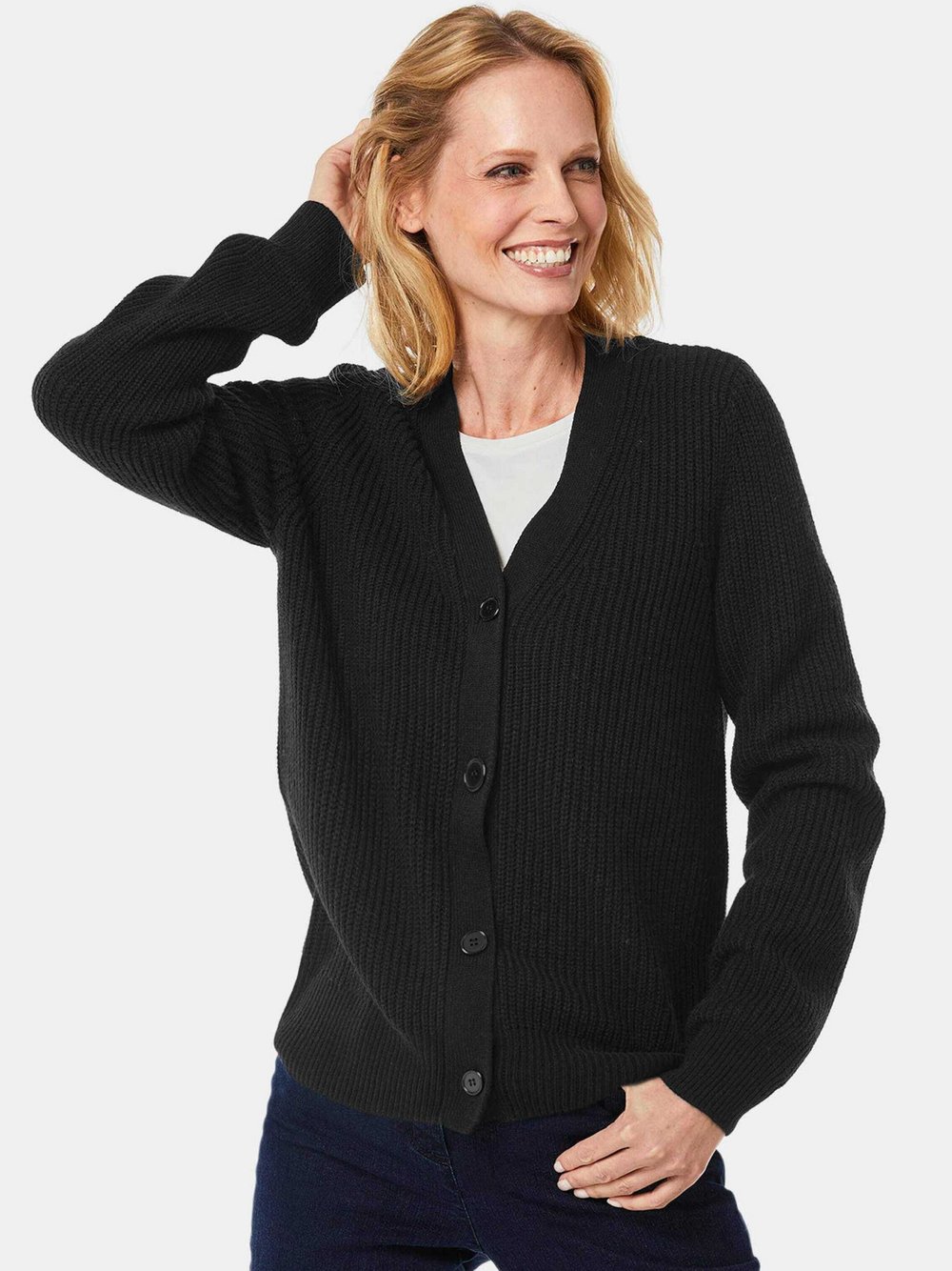 Goldner Strickjacke Damen Schurwolle schwarz, 38