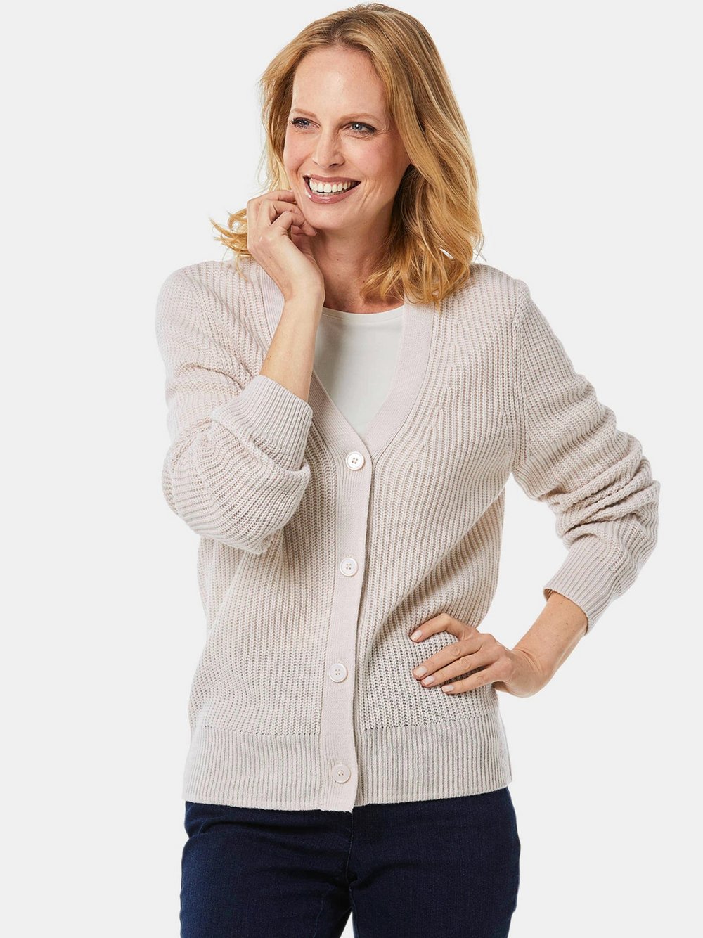 Goldner Strickjacke Damen Schurwolle beige, 42