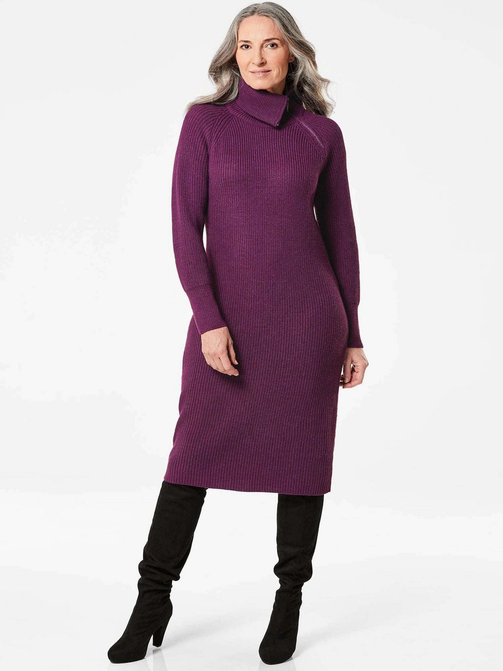 Goldner Strickkleid Damen Schurwolle lila, 50