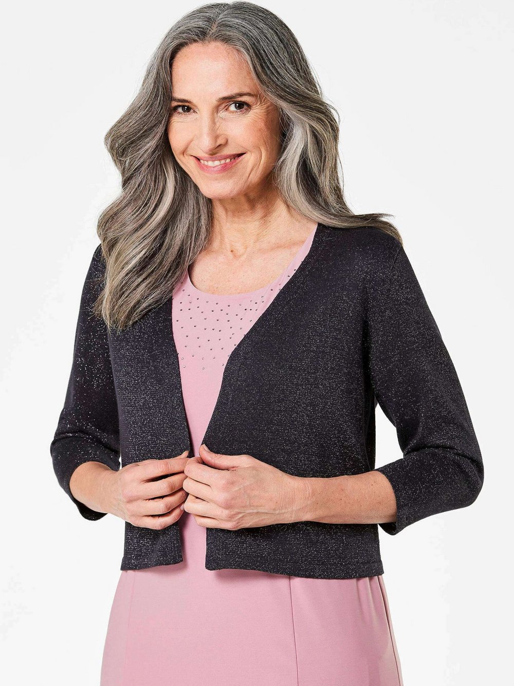 Goldner Strickbolero Damen Metall schwarz, 44