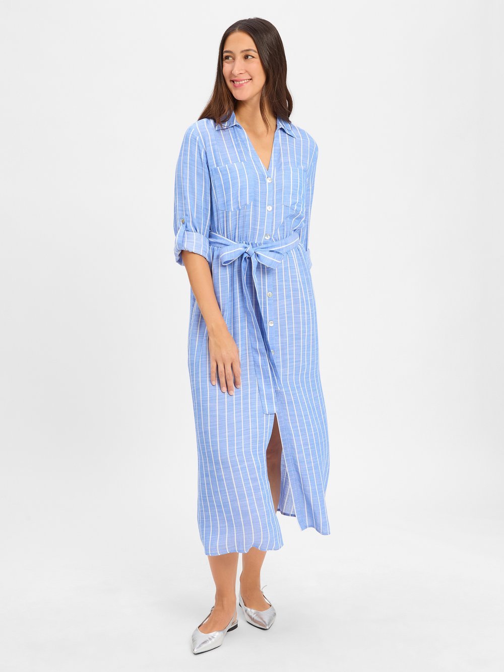 Marie Lund Hemdblusenkleid Damen Viskose weiß gestreift, 36