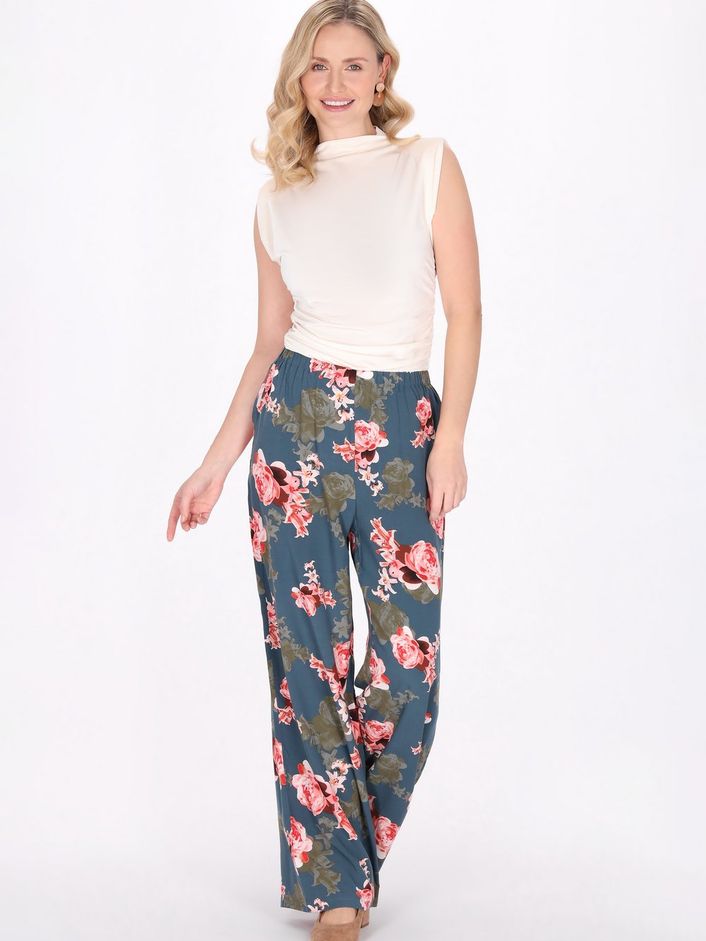 Usha Hose Damen Viskose grün bedruckt, M