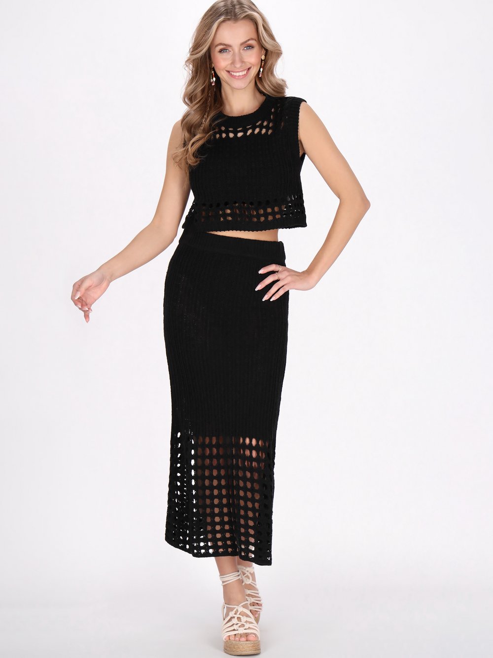 IZIA Top Damen Baumwolle schwarz gemustert, S