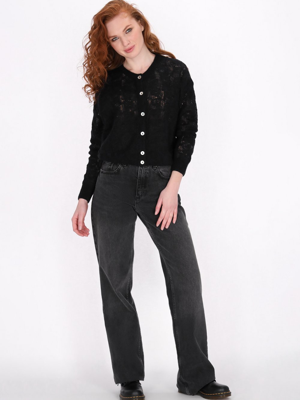 Dreimaster Strickjacke Damen Polyamid schwarz gemustert, XL/XXL