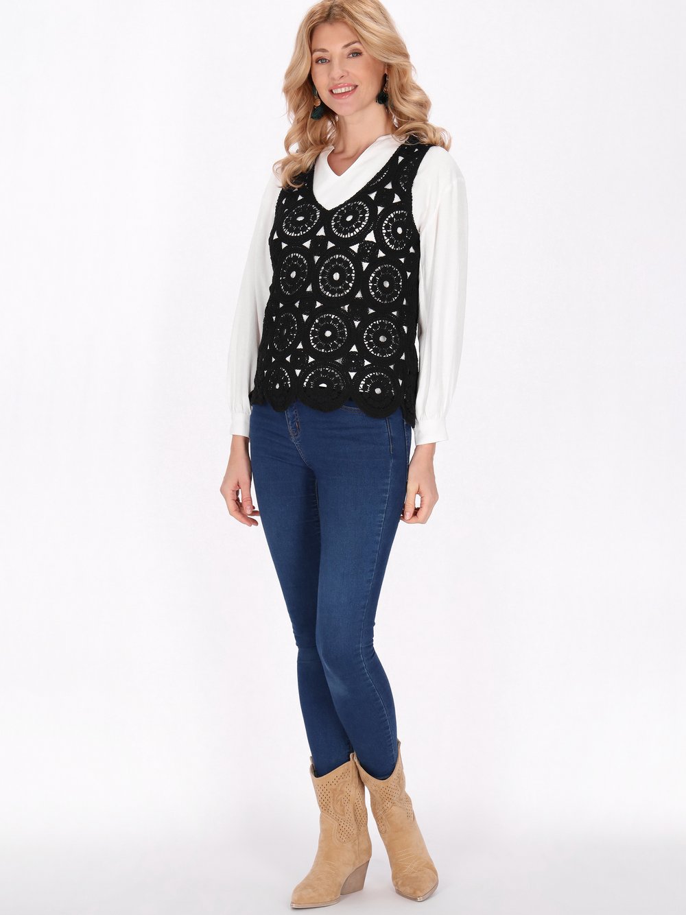 Usha Top Damen Baumwolle schwarz strukturiert, M