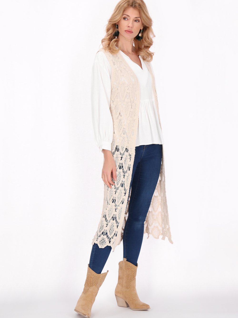 Usha Strickjacke Damen Baumwolle beige gemustert, M