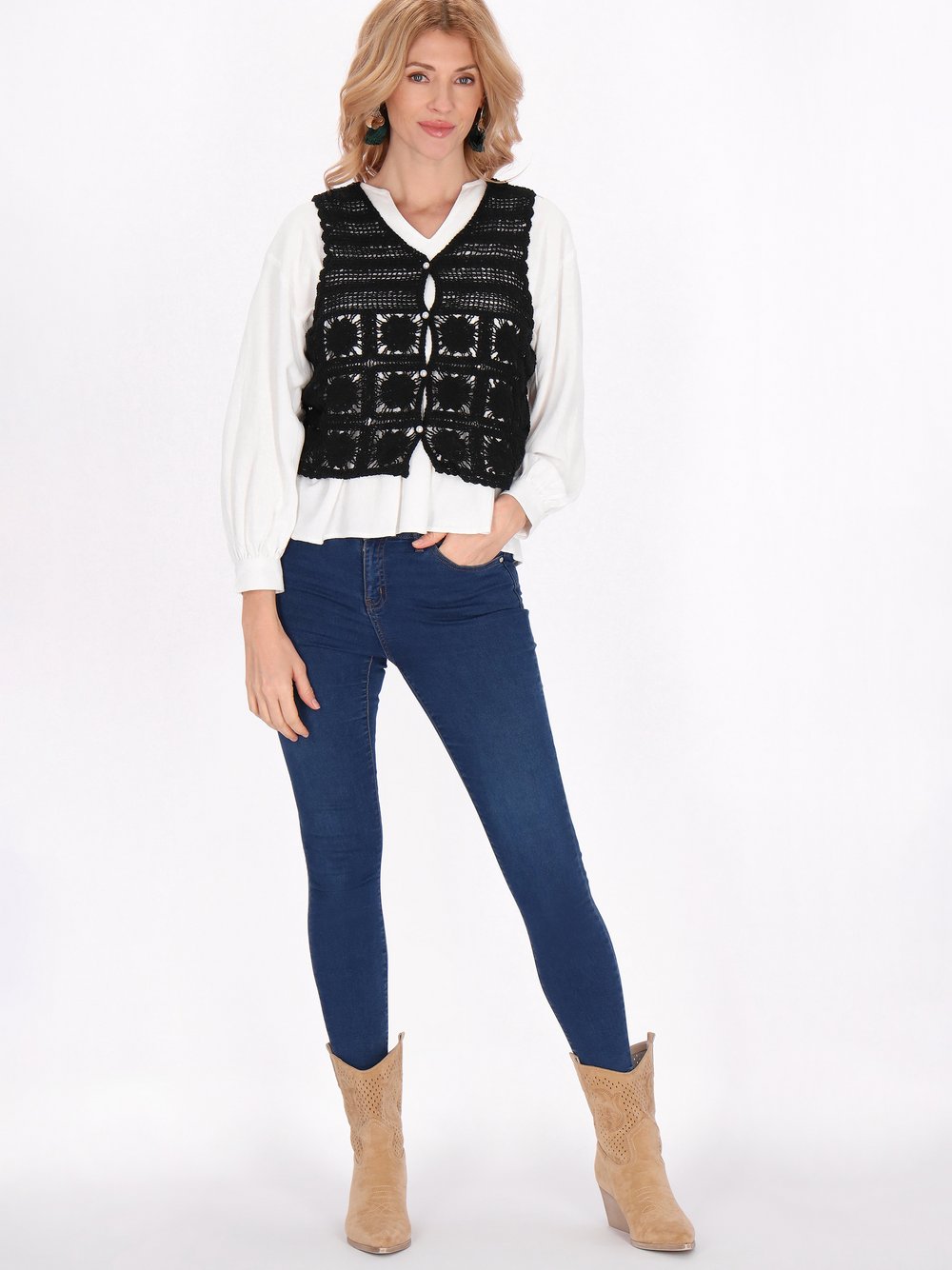 Usha Weste Damen Baumwolle schwarz strukturiert, XL