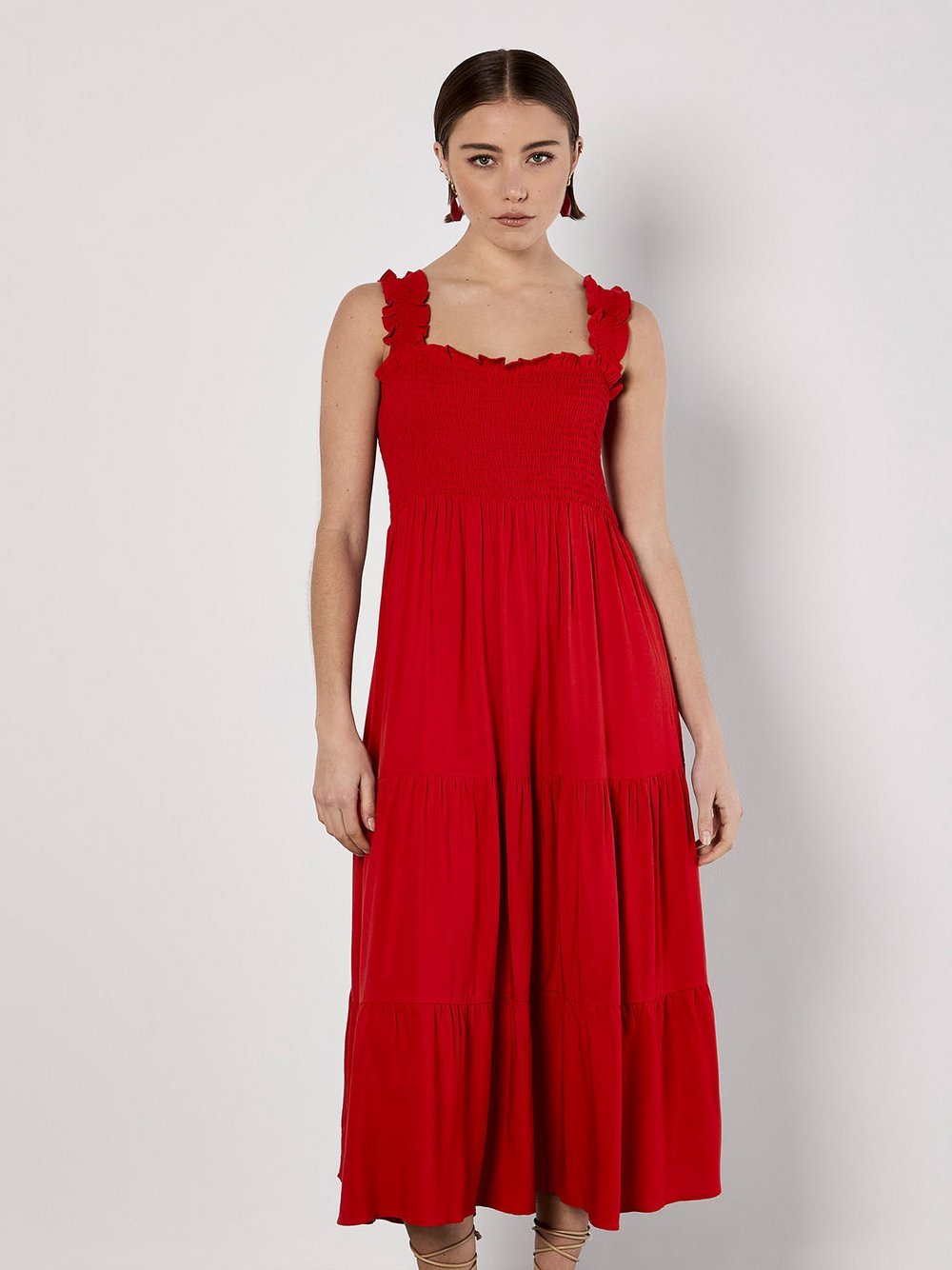 Apricot Midikleid Damen Viskose rot, XL