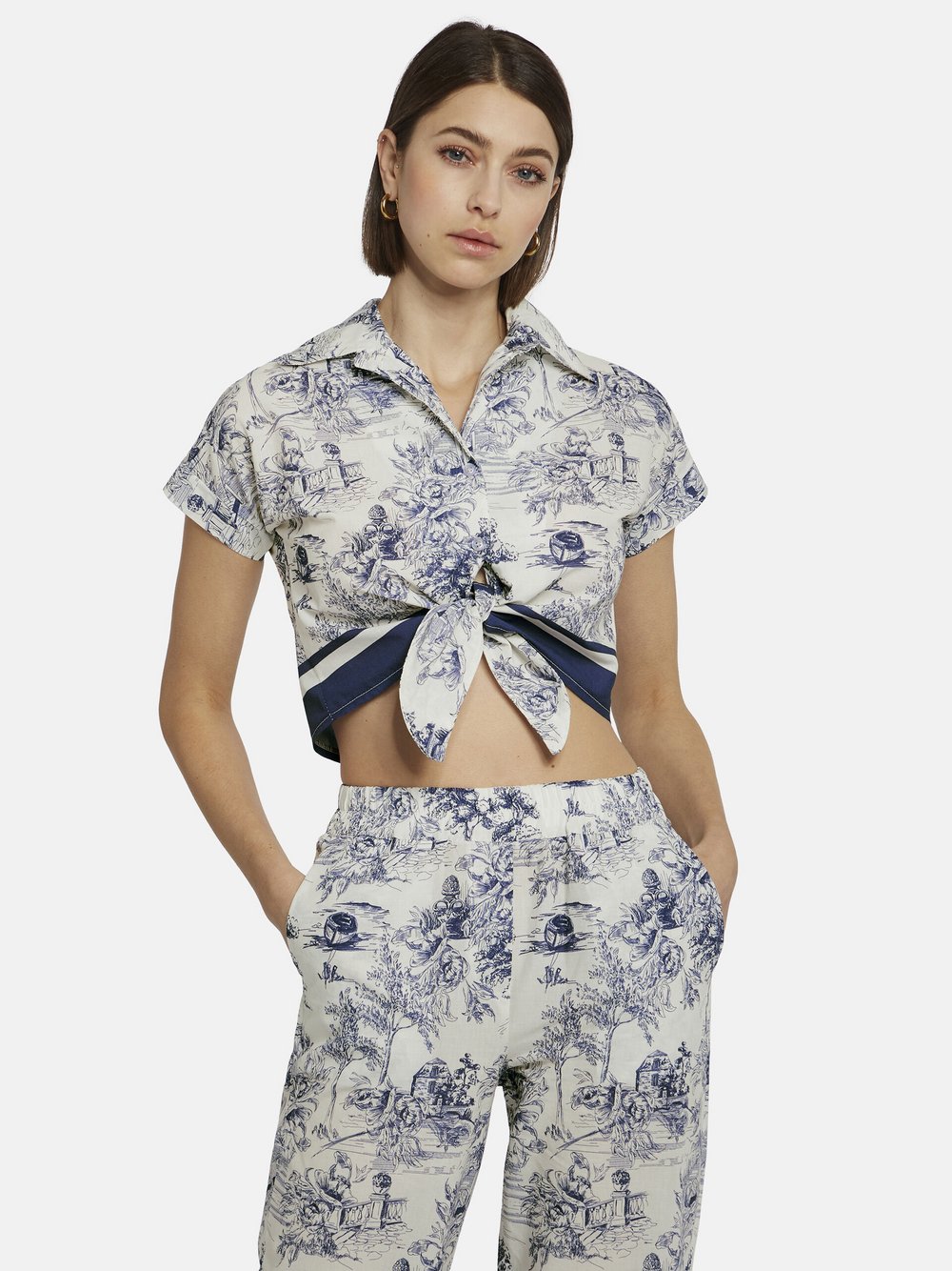 Thumbnail - Nicowa Bluse Damen Baumwolle blau bedruckt, 36