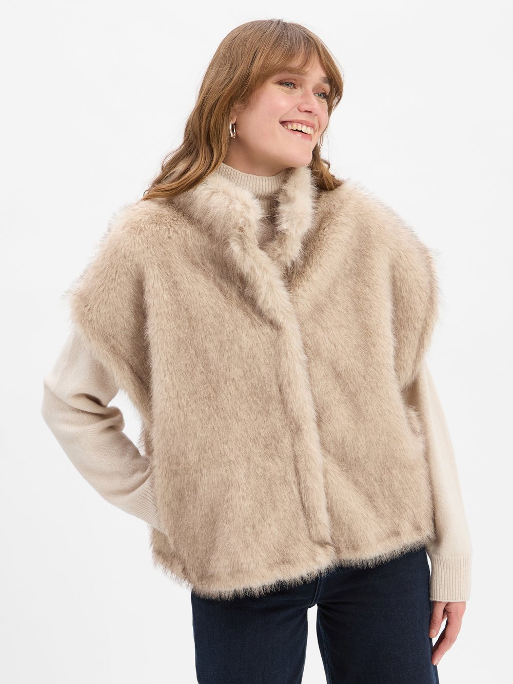 Neo Noir Kunstfell-Weste Damen beige meliert, 34