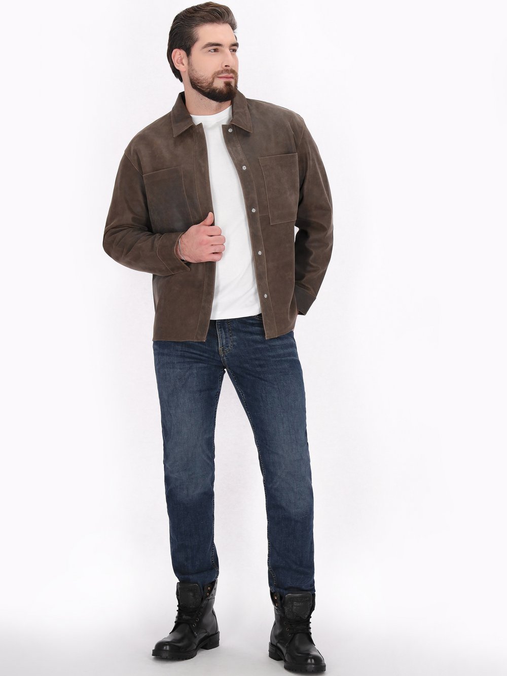 Dreimaster Jacke Herren Leder braun, L