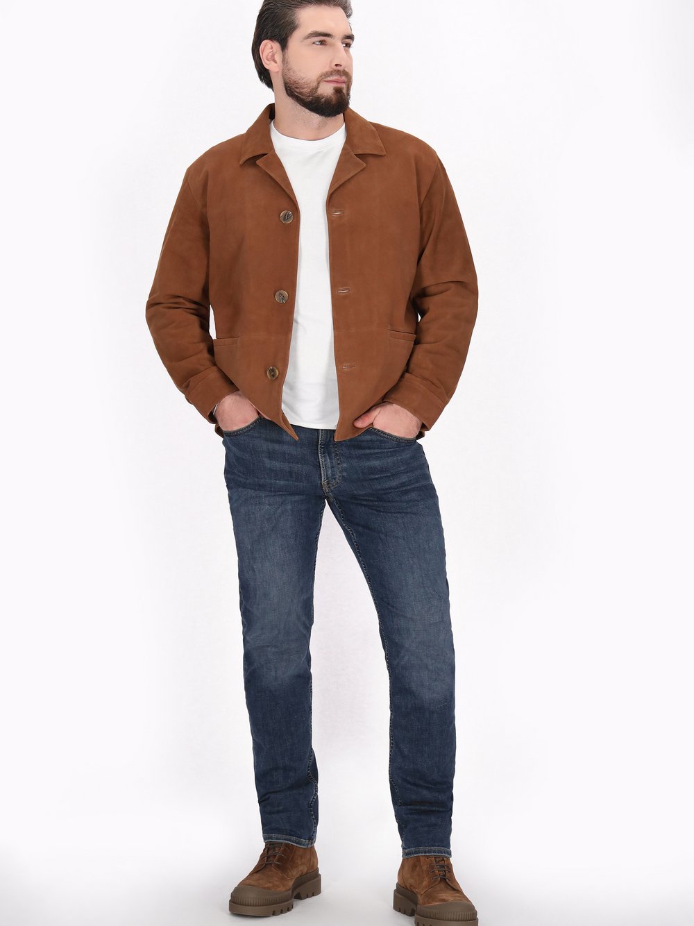 Dreimaster Jacke Herren Leder braun, L