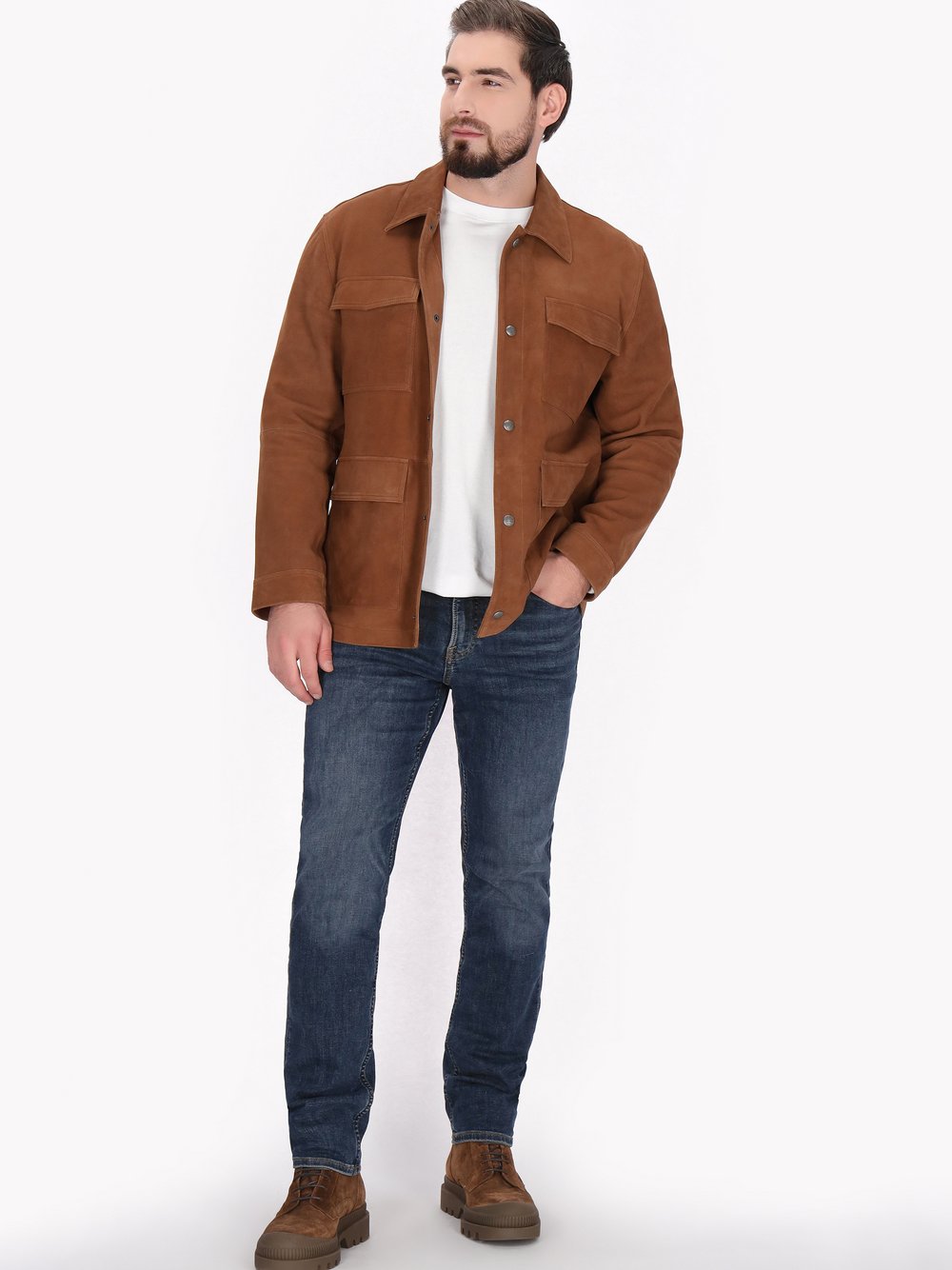 Dreimaster Jacke Herren Leder braun, L