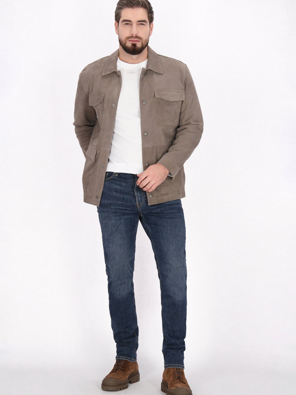 Dreimaster Jacke Herren Leder grau, L