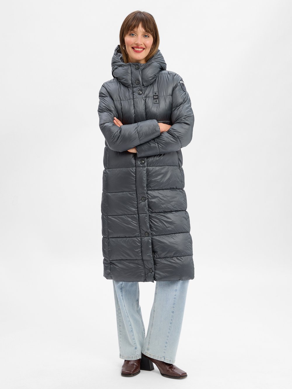 Blauer Steppmantel Damen Polyamid mehrfarbig, S