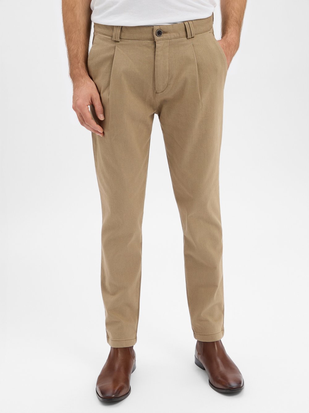 Finshley & Harding Bundfaltenhose Herren Baumwolle beige, 40-32
