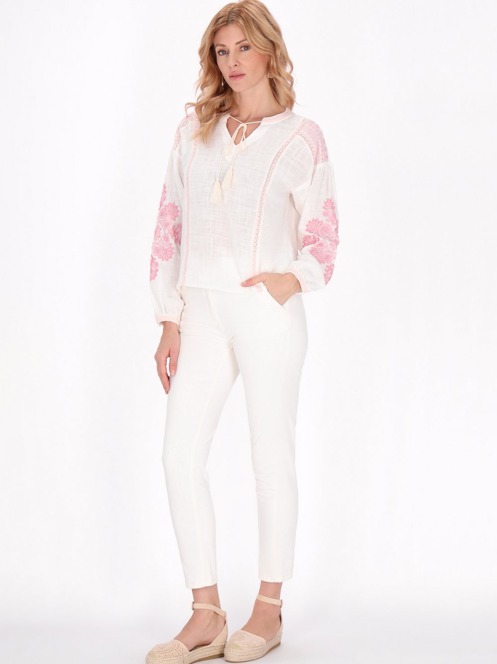 Usha Bluse Damen Baumwolle weiß gemustert, L