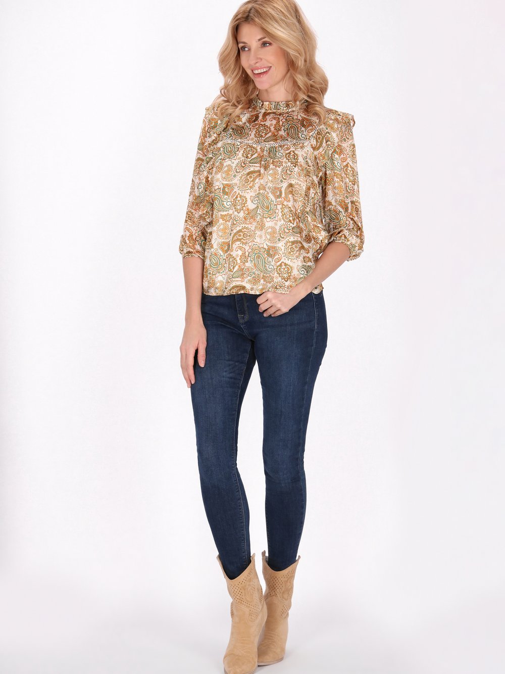 Usha Bluse Damen beige bedruckt, L