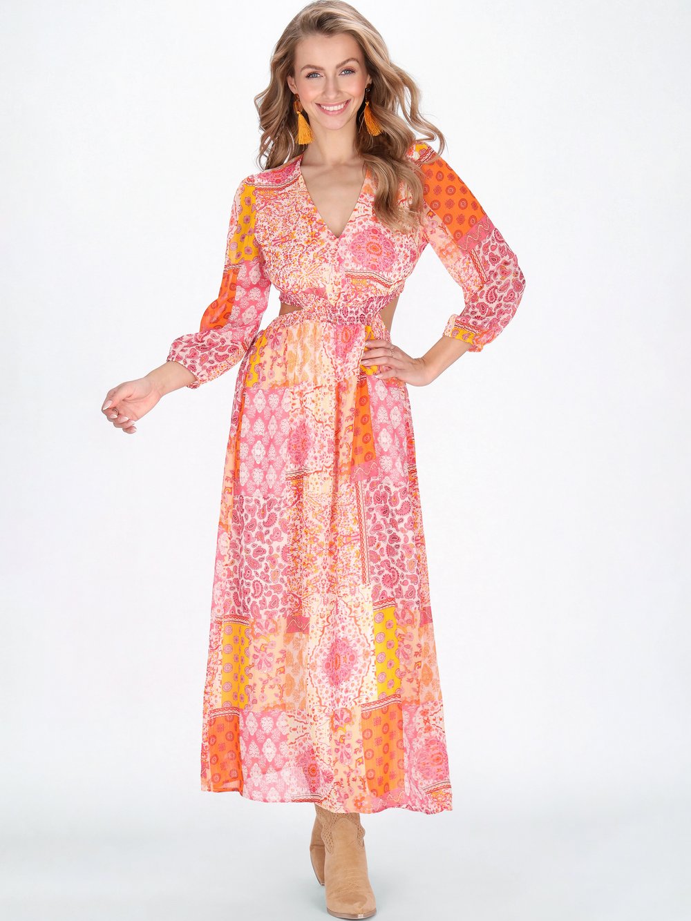 Thumbnail - IZIA Kleid Damen orange bedruckt, M