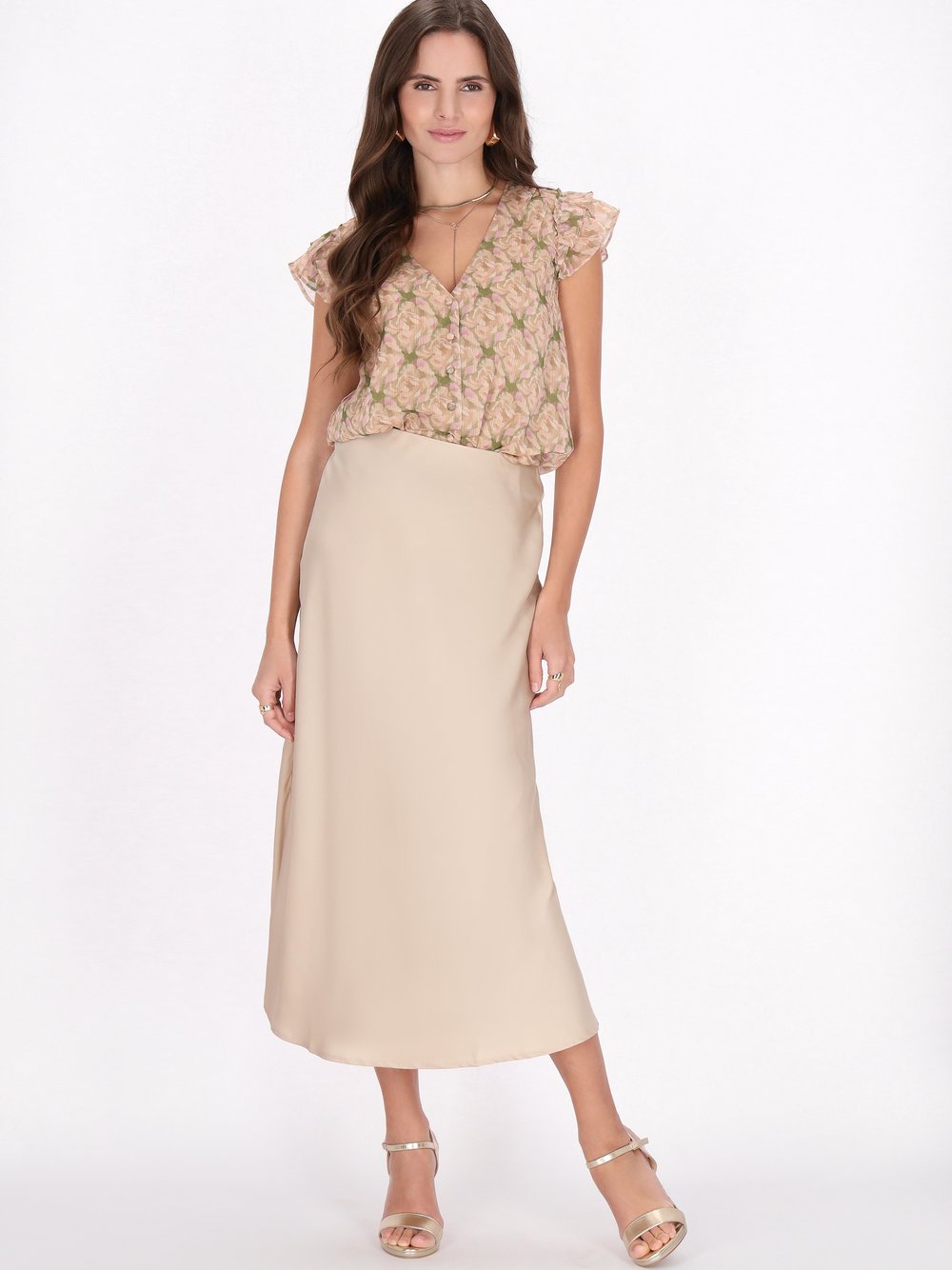 Faina Bluse Damen beige gemustert, XL